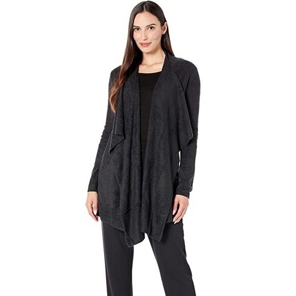 Barefoot Dreams CozyChic Lite Island Wrap Open Cardigan ~ Black - Size - S/M - Picture 1 of 11